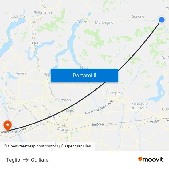 Teglio to Galliate map