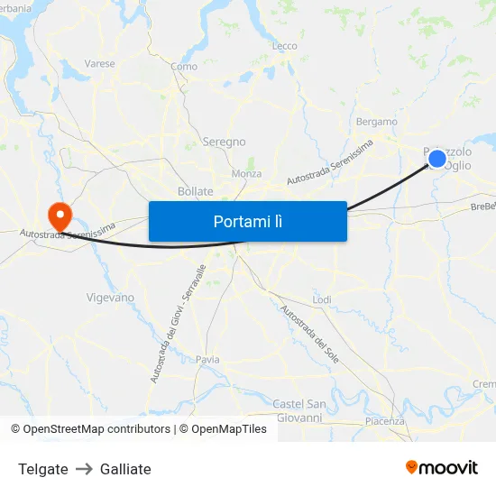 Telgate to Galliate map