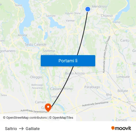 Saltrio to Galliate map