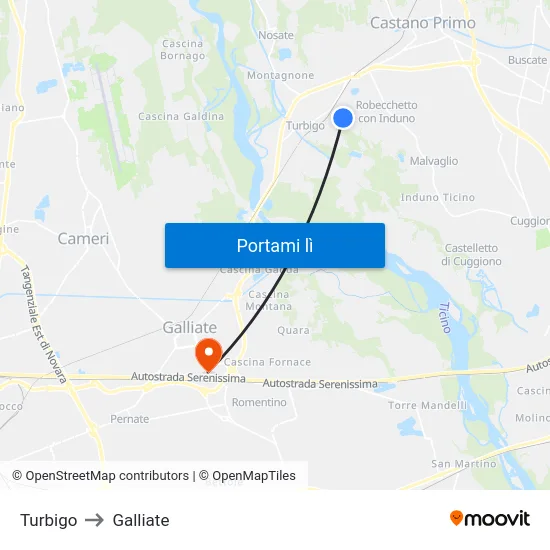 Turbigo to Galliate map