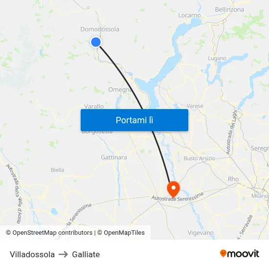 Villadossola to Galliate map