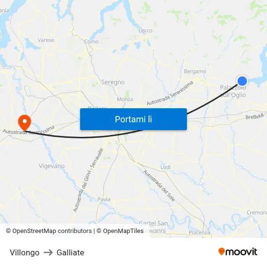 Villongo to Galliate map