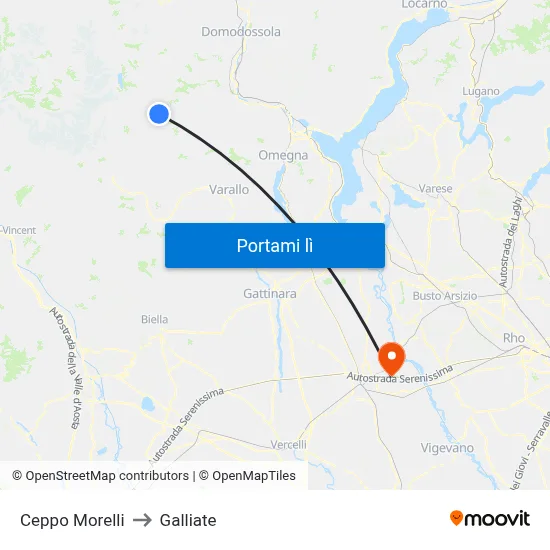 Ceppo Morelli to Galliate map