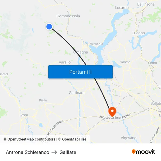 Antrona Schieranco to Galliate map