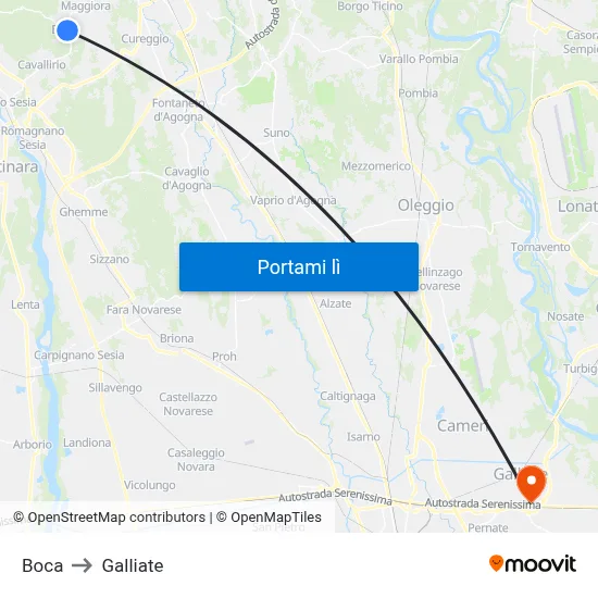 Boca to Galliate map