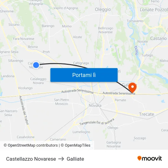 Castellazzo Novarese to Galliate map