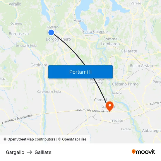 Gargallo to Galliate map