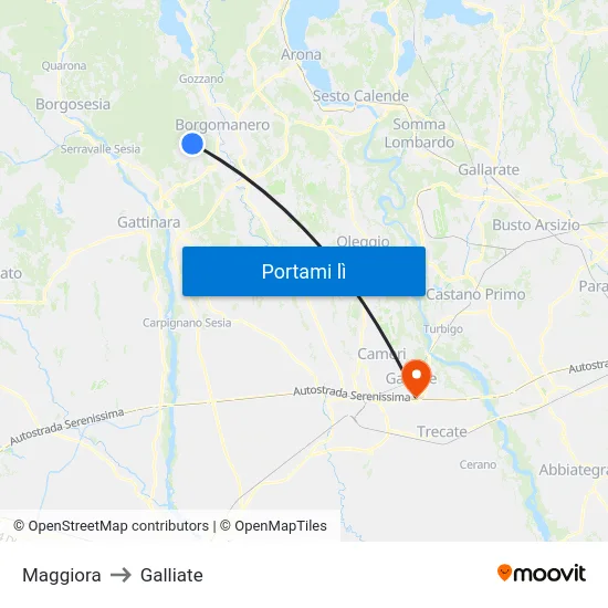 Maggiora to Galliate map