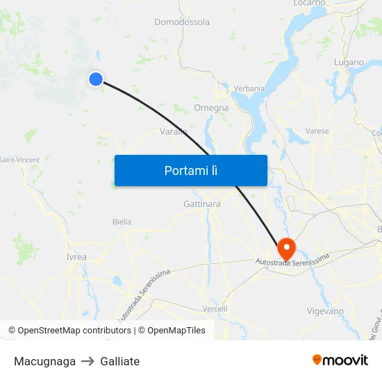 Macugnaga to Galliate map