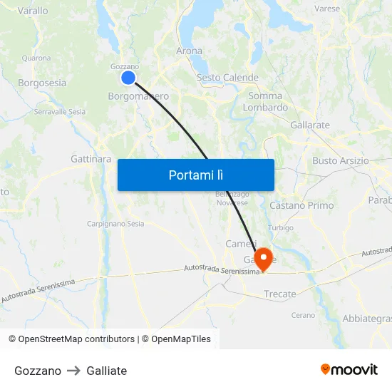 Gozzano to Galliate map