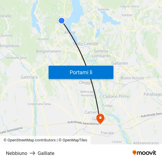 Nebbiuno to Galliate map