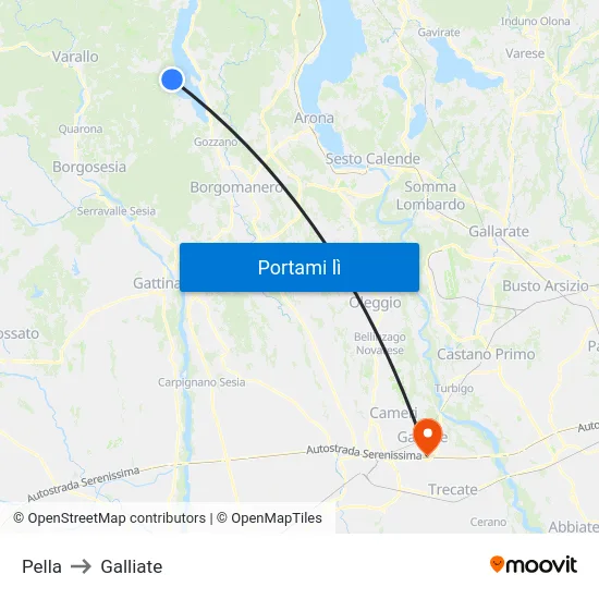 Pella to Galliate map
