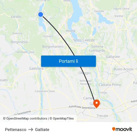 Pettenasco to Galliate map