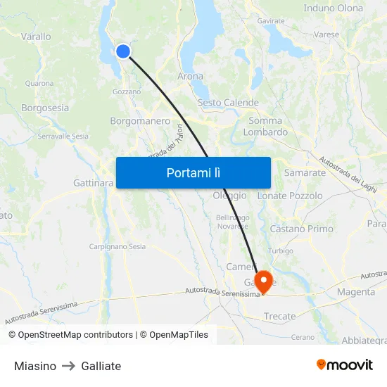Miasino to Galliate map