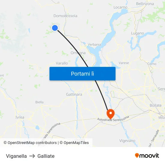 Viganella to Galliate map