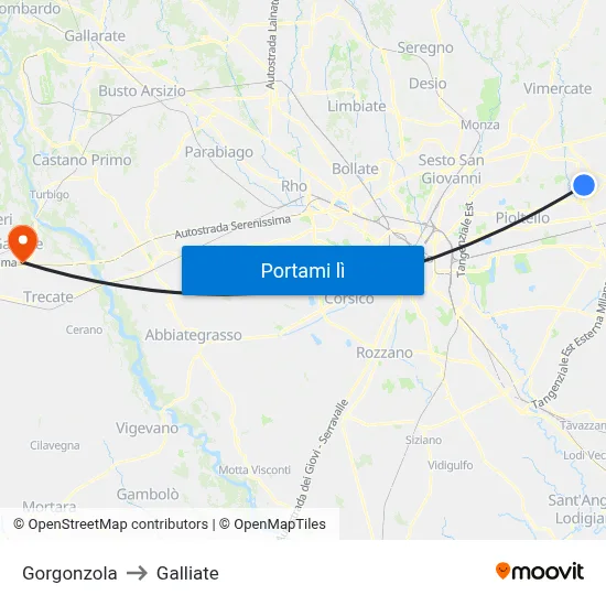 Gorgonzola to Galliate map