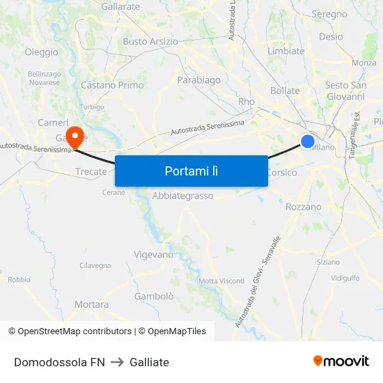 Domodossola FN to Galliate map