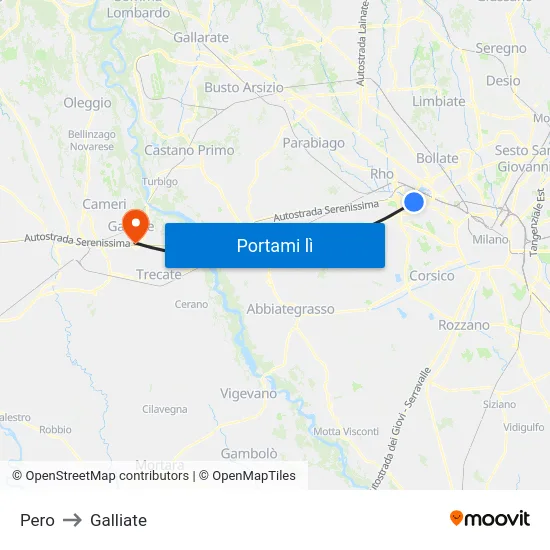 Pero to Galliate map