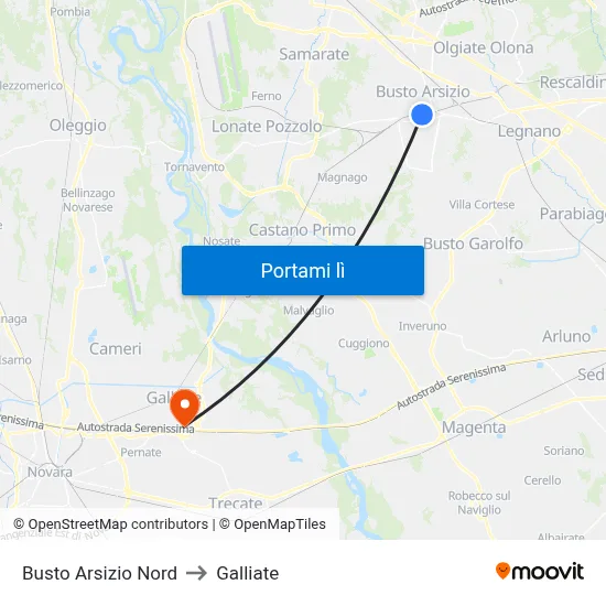 Busto Arsizio Nord to Galliate map