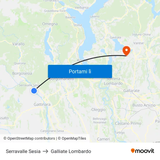 Serravalle Sesia to Galliate Lombardo map