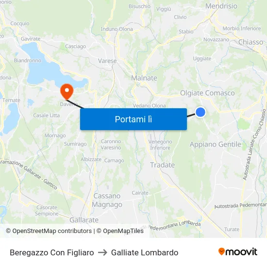 Beregazzo Con Figliaro to Galliate Lombardo map