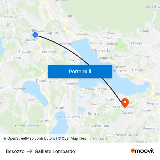 Besozzo to Galliate Lombardo map