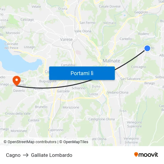 Cagno to Galliate Lombardo map