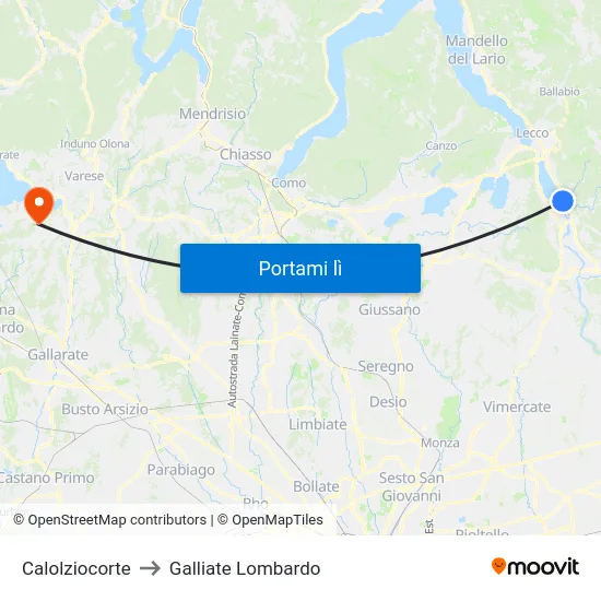 Calolziocorte to Galliate Lombardo map