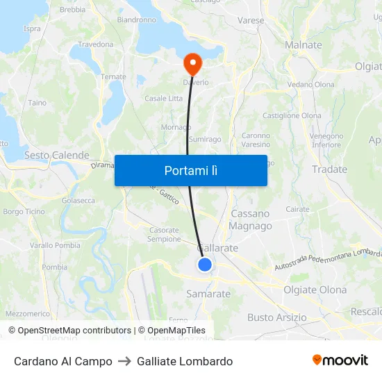 Cardano Al Campo to Galliate Lombardo map
