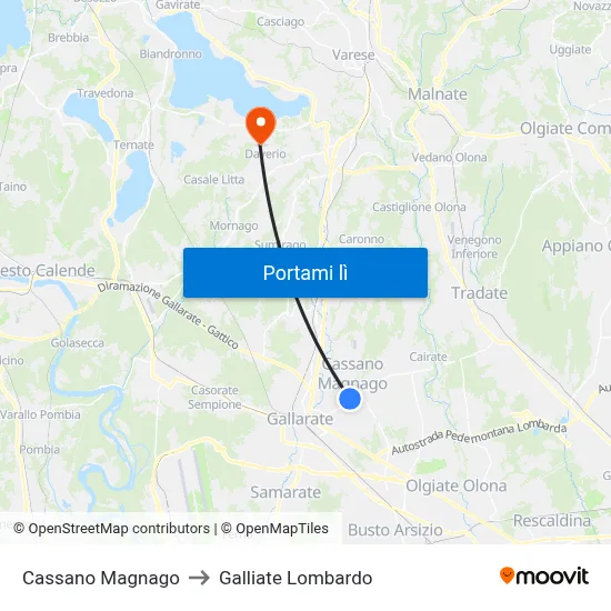 Cassano Magnago to Galliate Lombardo map