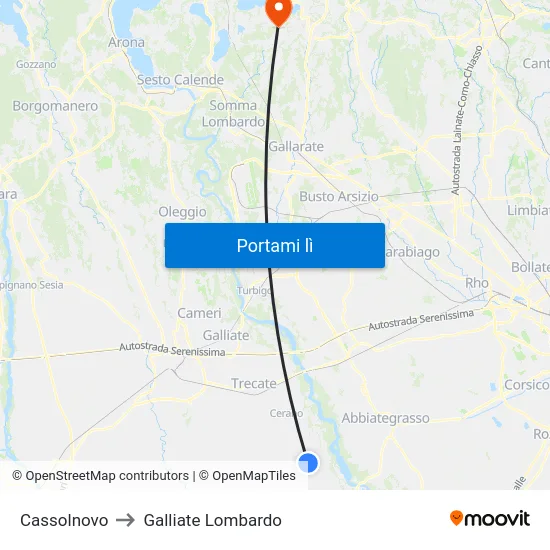 Cassolnovo to Galliate Lombardo map