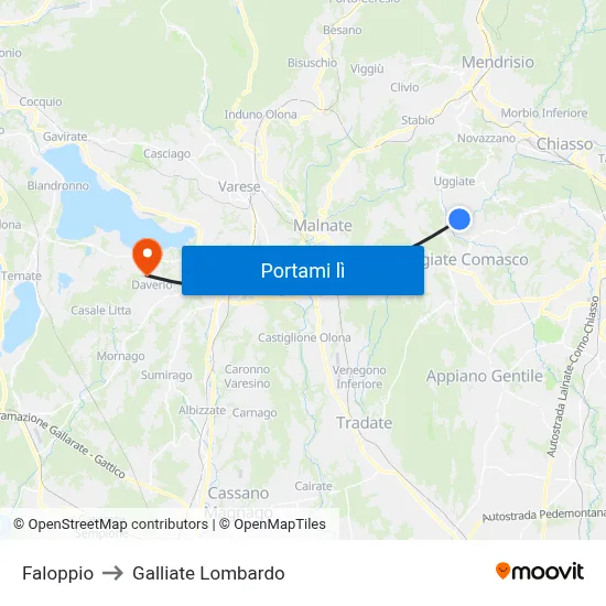 Faloppio to Galliate Lombardo map