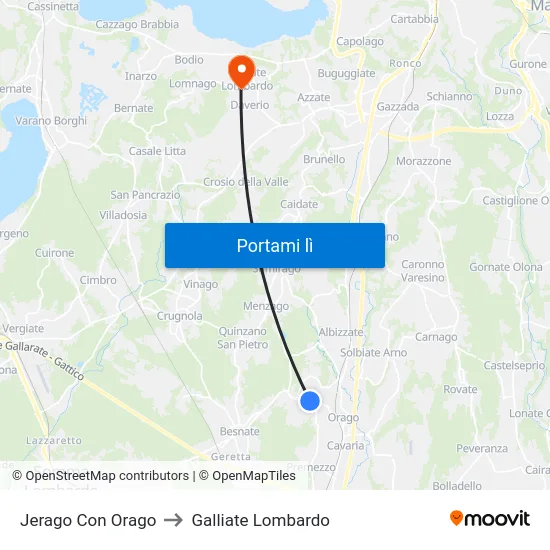 Jerago Con Orago to Galliate Lombardo map