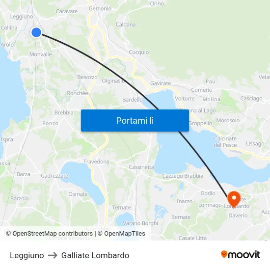Leggiuno to Galliate Lombardo map