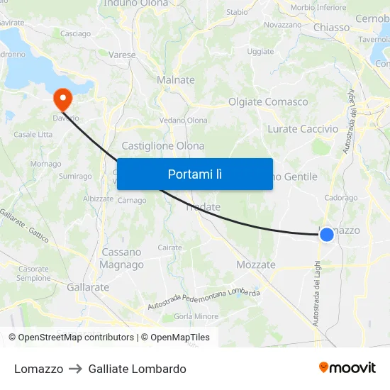 Lomazzo to Galliate Lombardo map