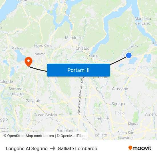 Longone Al Segrino to Galliate Lombardo map