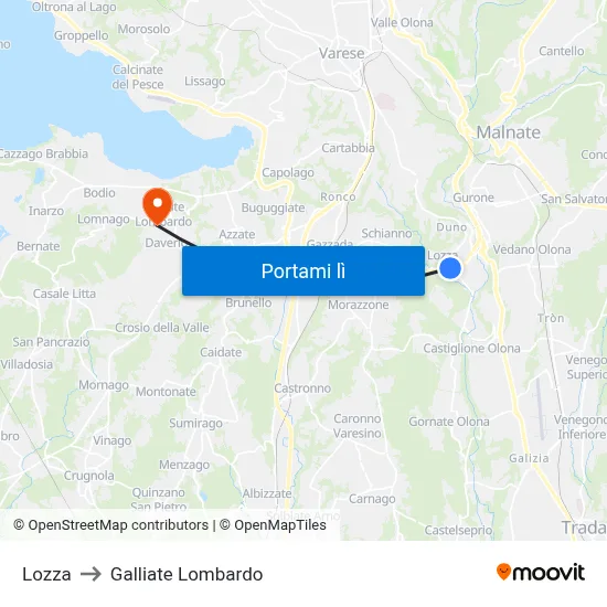 Lozza to Galliate Lombardo map