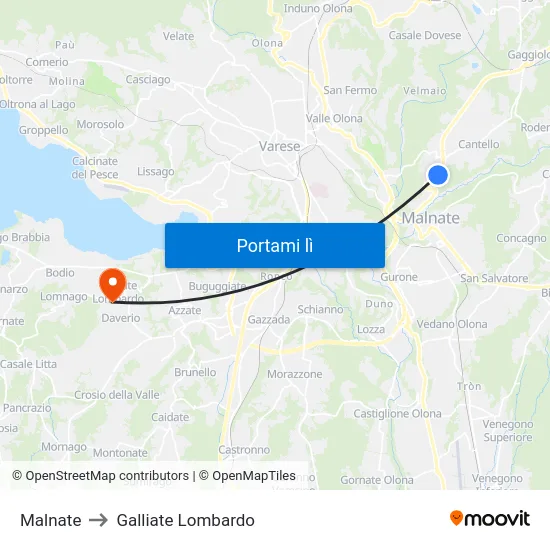 Malnate to Galliate Lombardo map