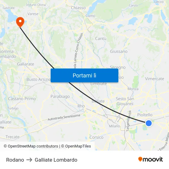 Rodano to Galliate Lombardo map
