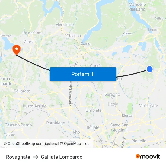 Rovagnate to Galliate Lombardo map