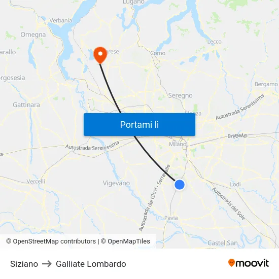 Siziano to Galliate Lombardo map