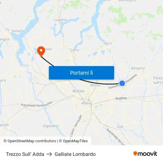Trezzo Sull' Adda to Galliate Lombardo map