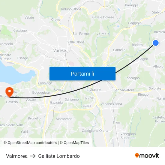 Valmorea to Galliate Lombardo map