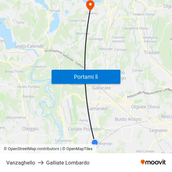 Vanzaghello to Galliate Lombardo map
