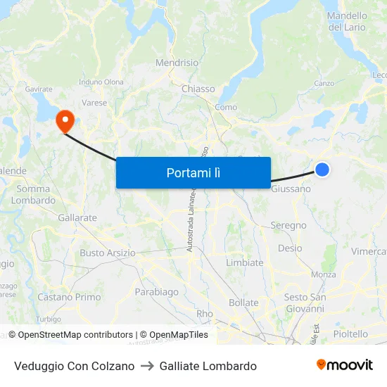 Veduggio Con Colzano to Galliate Lombardo map