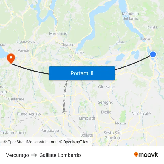 Vercurago to Galliate Lombardo map