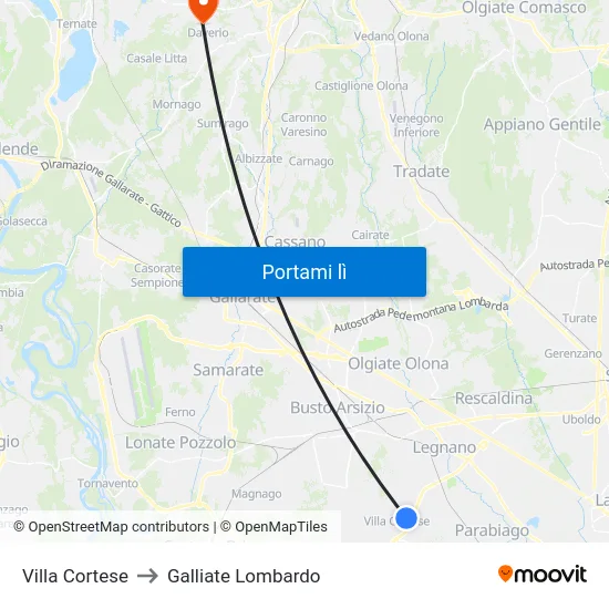 Villa Cortese to Galliate Lombardo map