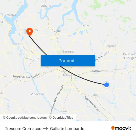 Trescore Cremasco to Galliate Lombardo map