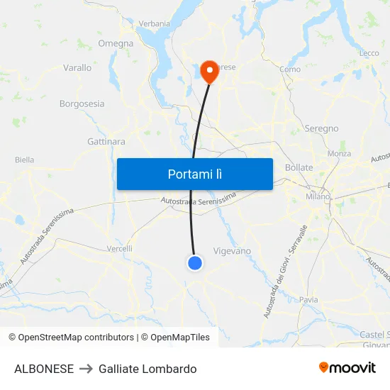 ALBONESE to Galliate Lombardo map