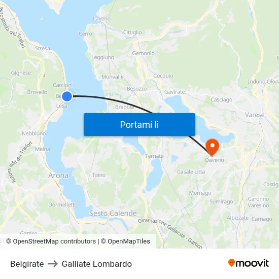 Belgirate to Galliate Lombardo map